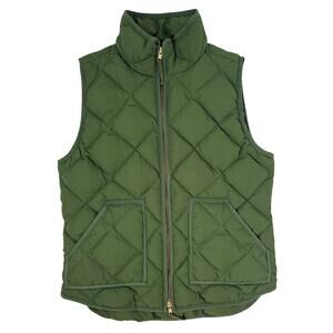 J. CREW Down Sz Small Vest Diamond Quilted Puffer Vest Full Zip Green Pockets